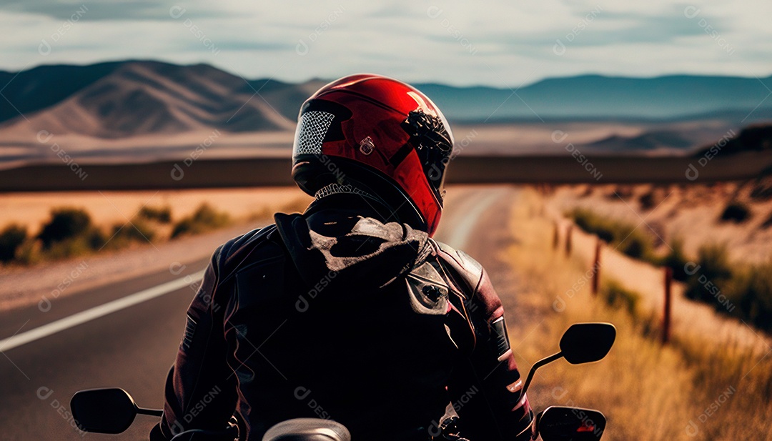 Imagem realista de pessoa pilotando moto.