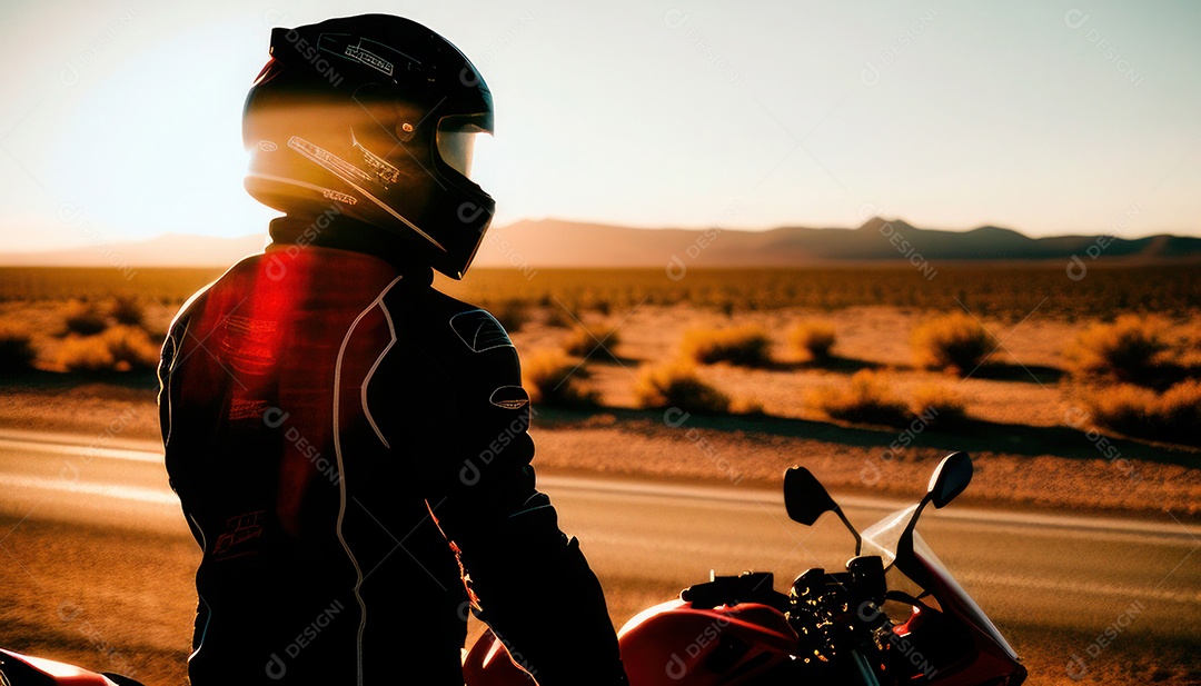 Imagem realista de pessoa pilotando moto.