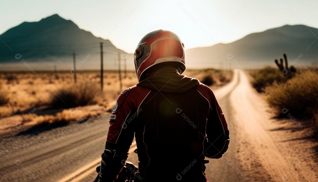 Imagem realista de pessoa pilotando moto.