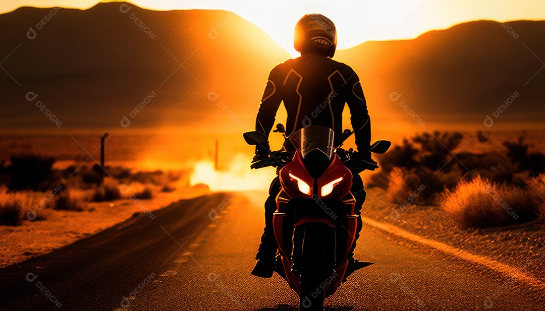 Imagem realista de pessoa pilotando moto.