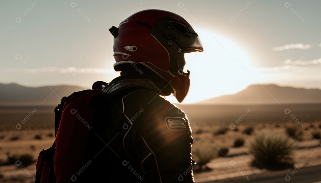 Imagem realista de pessoa pilotando moto.