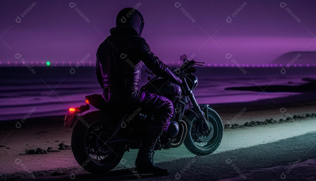 Imagem realista de pessoa pilotando moto.