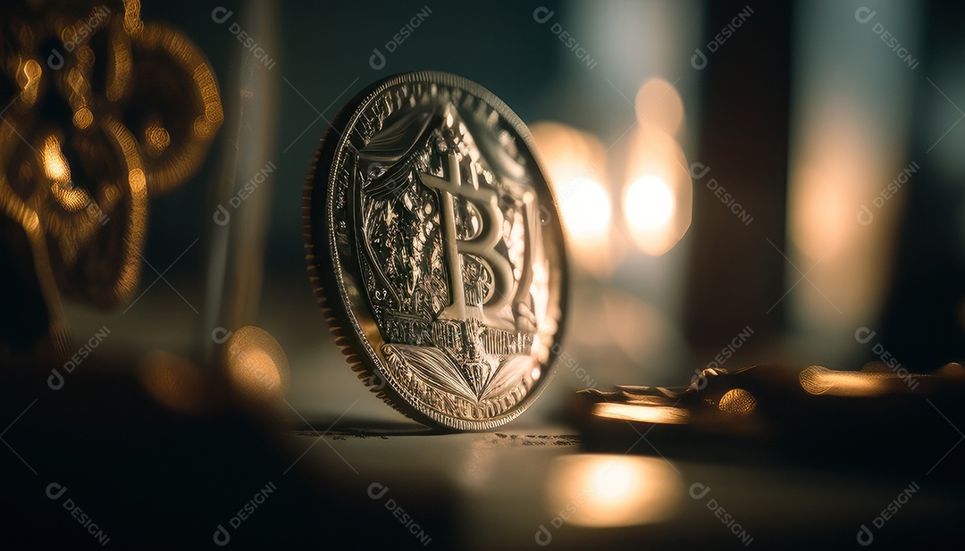 Bitcoin dourado moeda dourada sobre fundo isolado.