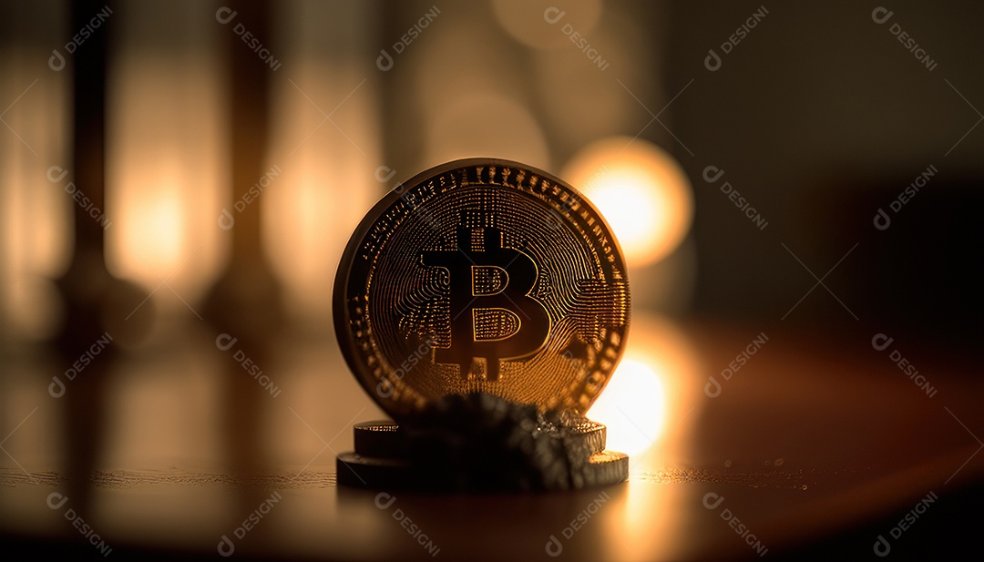 Bitcoin dourado moeda dourada sobre fundo isolado.