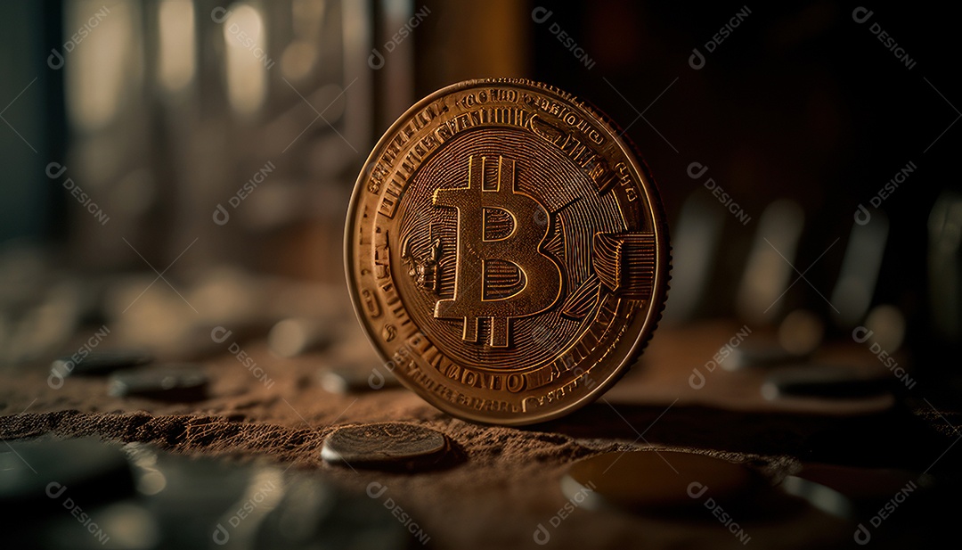 Bitcoin dourado moeda dourada sobre fundo isolado.