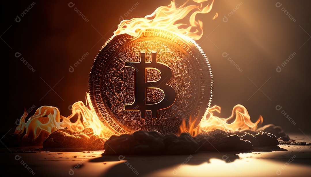 Bitcoin dourado moeda dourada sobre fundo isolado.