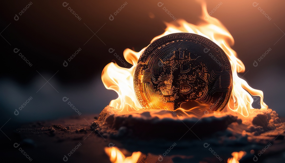 Bitcoin dourado moeda dourada sobre fundo isolado.