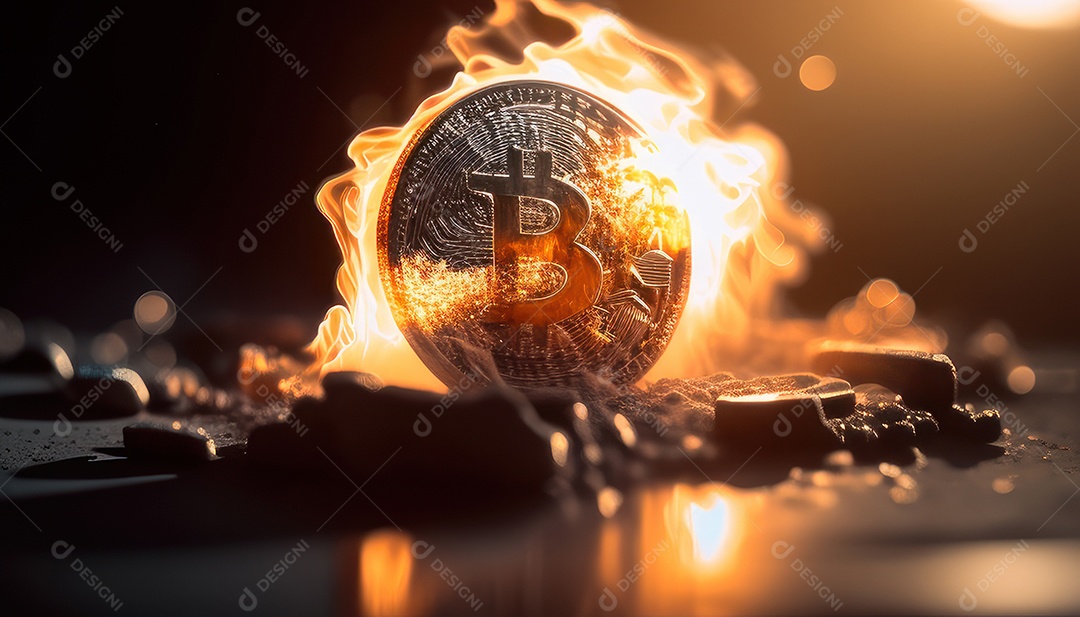 Bitcoin dourado moeda dourada sobre fundo isolado.