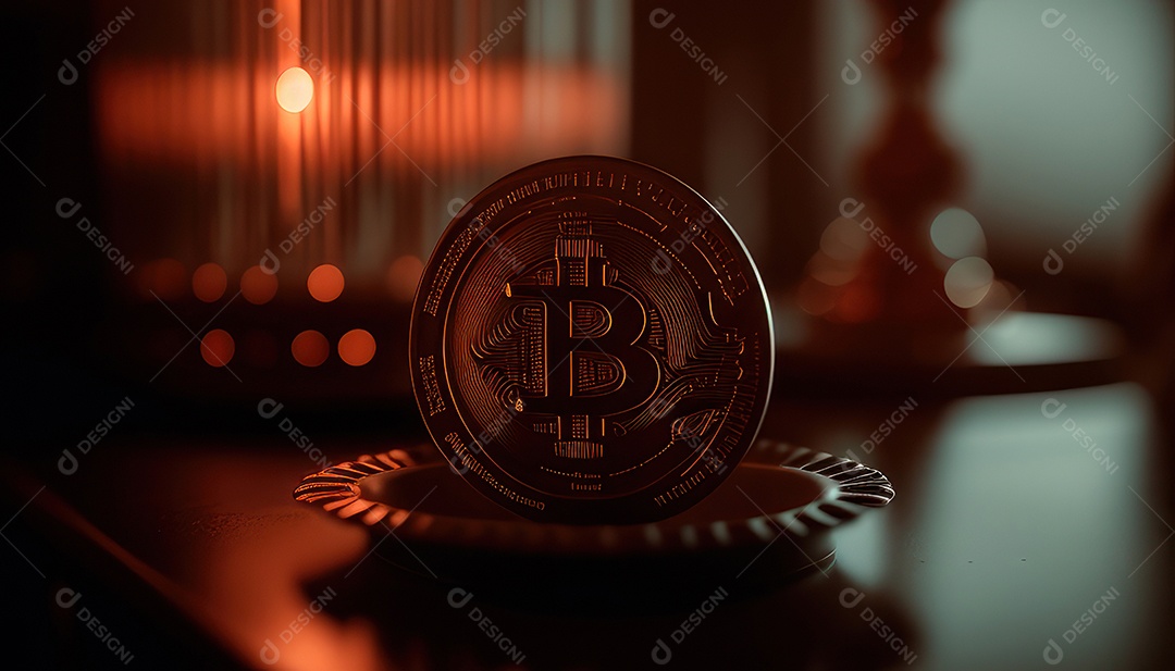 Bitcoin dourado moeda dourada sobre fundo isolado.