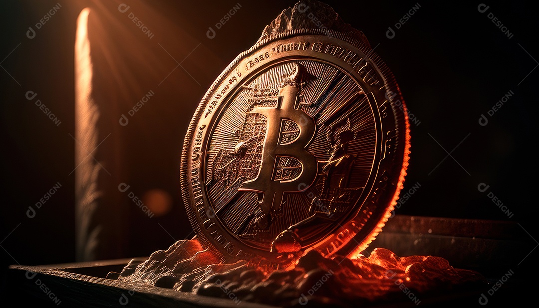 Bitcoin dourado moeda dourada sobre fundo isolado.