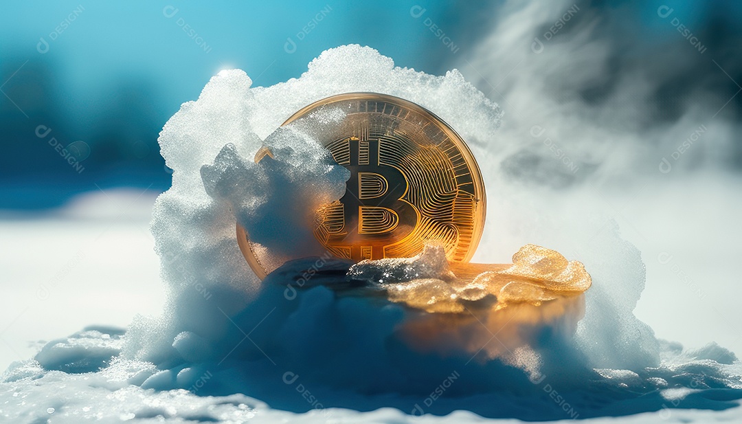 Bitcoin dourado moeda dourada sobre fundo isolado.