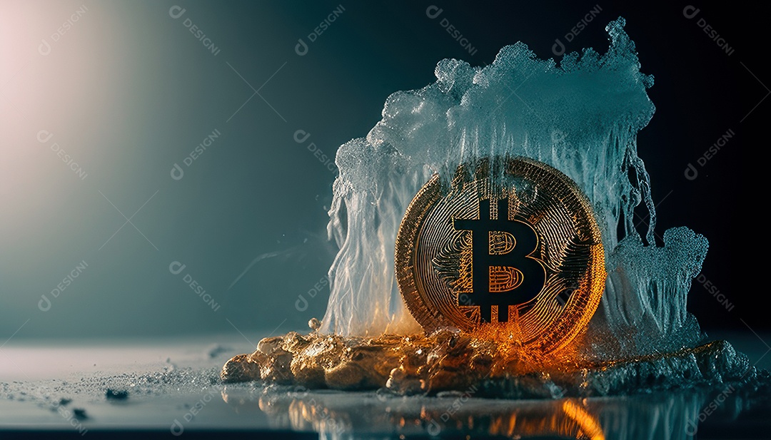 Bitcoin dourado moeda dourada sobre fundo isolado.