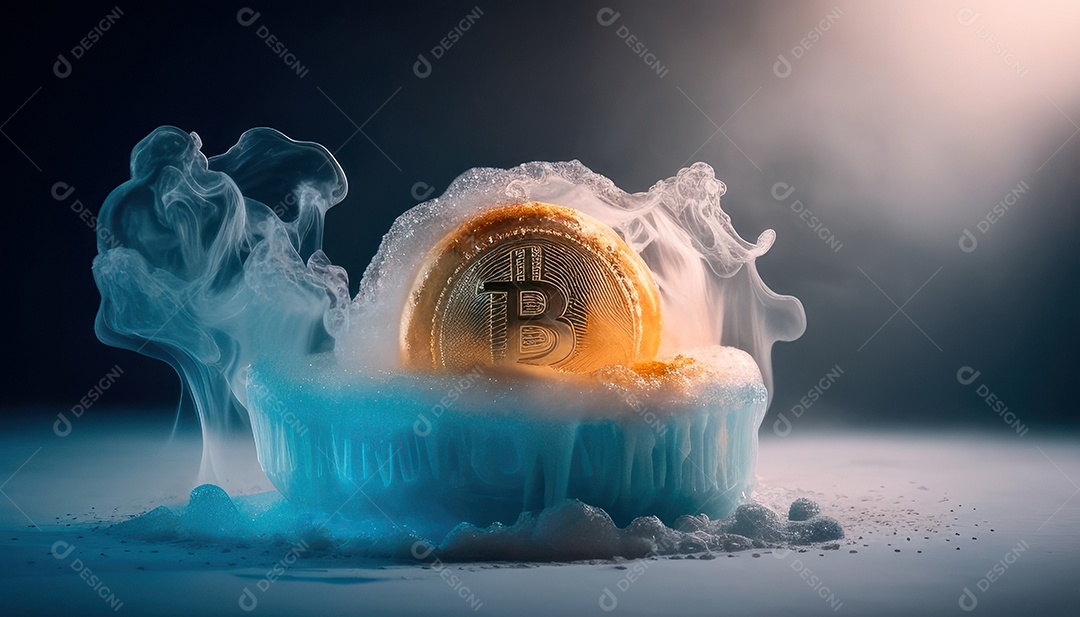 Bitcoin dourado moeda dourada sobre fundo isolado.