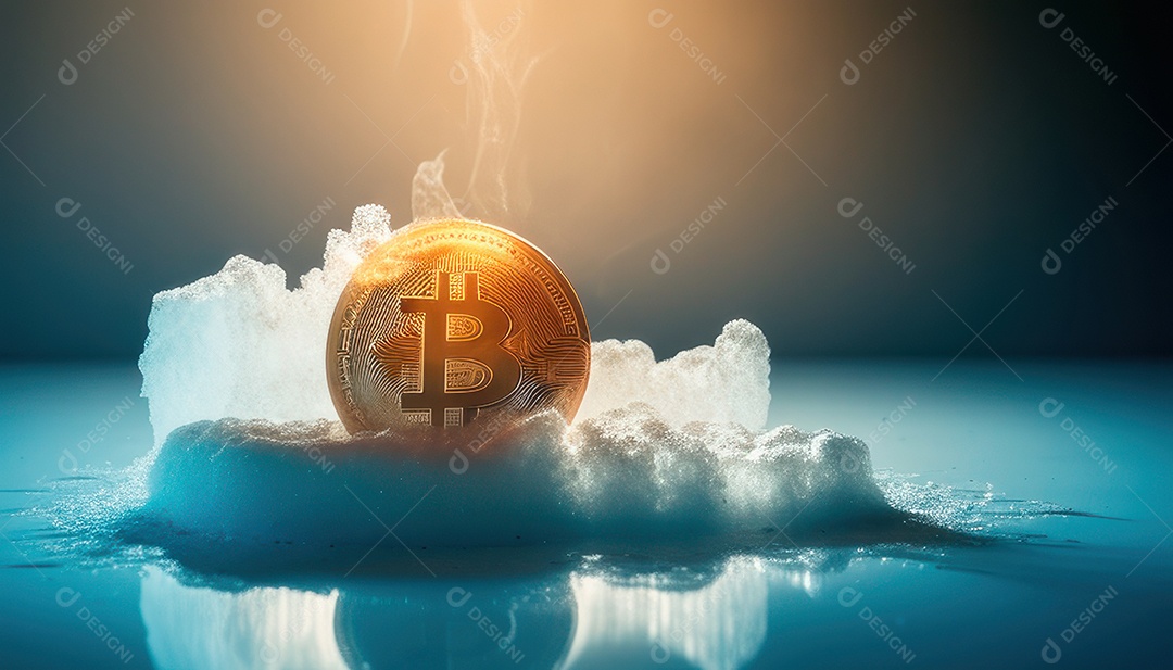 Bitcoin dourado moeda dourada sobre fundo isolado.