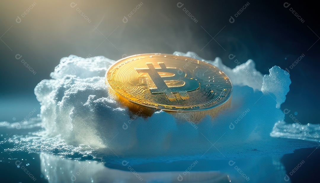 Bitcoin dourado moeda dourada sobre fundo isolado.