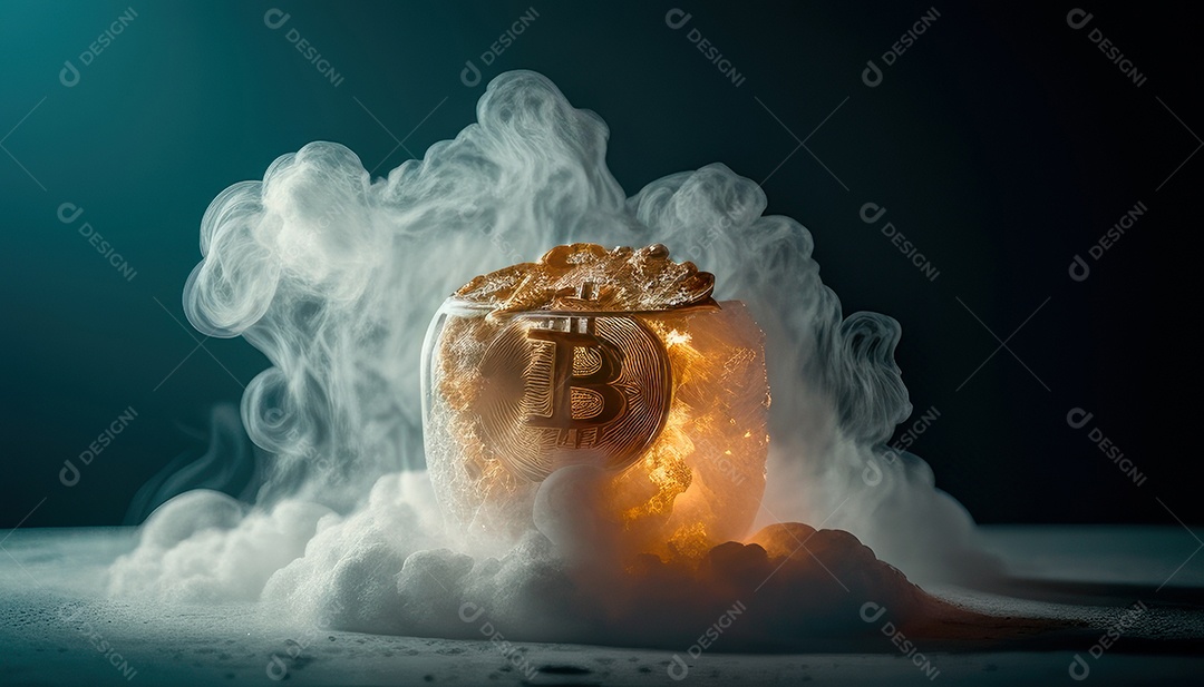 Bitcoin dourado moeda dourada sobre fundo isolado.