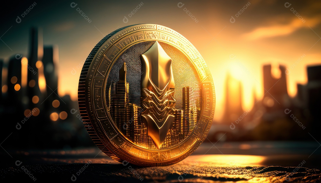 Bitcoin dourado moeda dourada sobre fundo isolado.