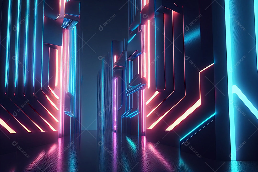 Raios espaciais azul neblina abstrata fumaça neon linha de fundo da sala de luz gerada por IA