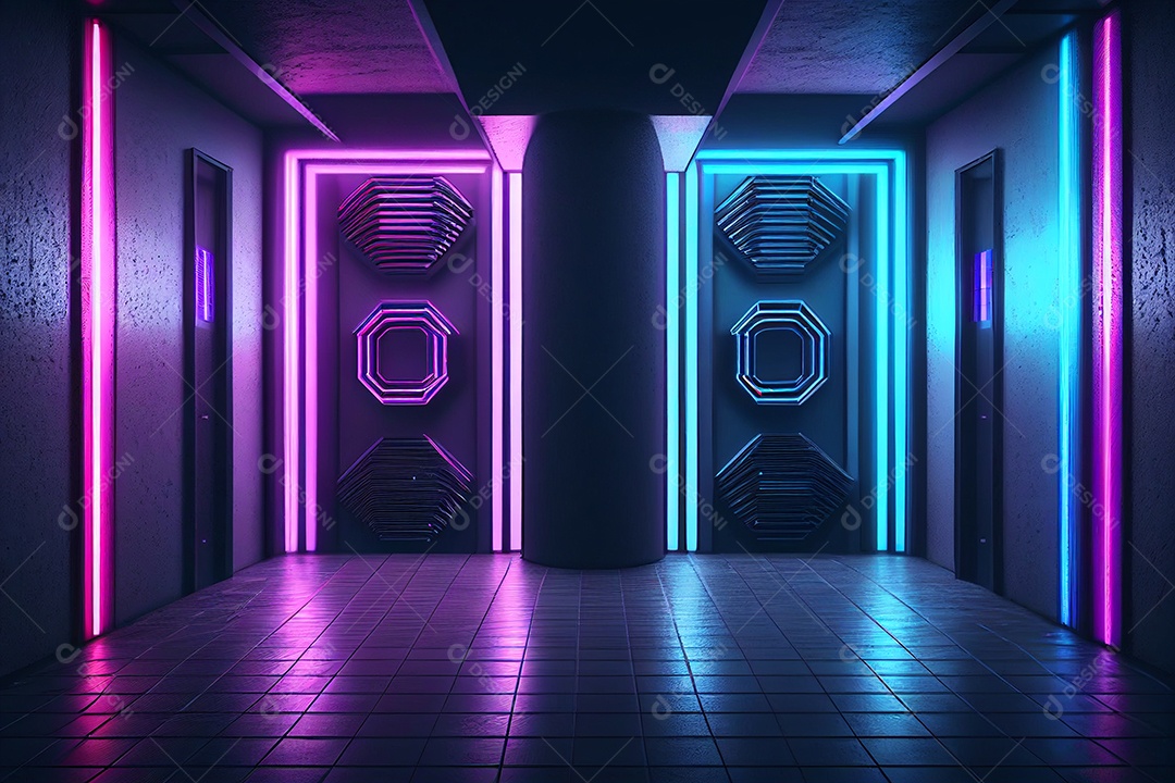 Raios espaciais azul neblina abstrata fumaça neon linha de fundo da sala de luz gerada por IA