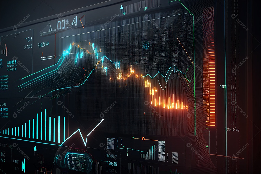 Gráfico do mercado de ações e gráfico de negociação forex para relatórios e investimentos de negócios e finanças gerado por IA