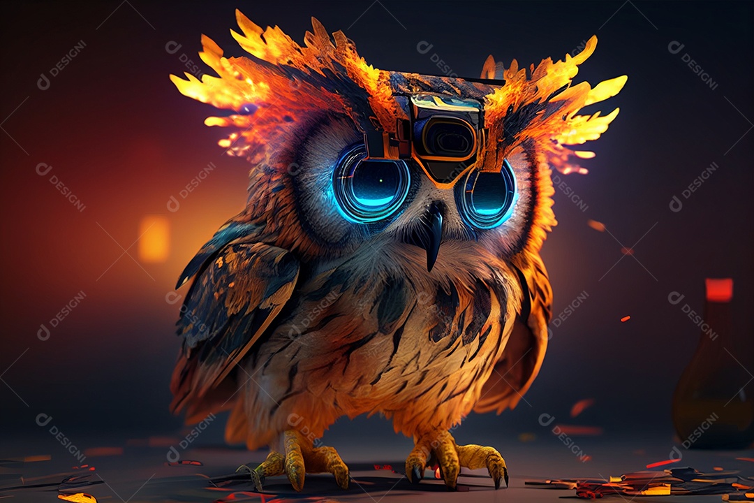 Bela coruja em 3D sobre fundo abstrato gerado por IA