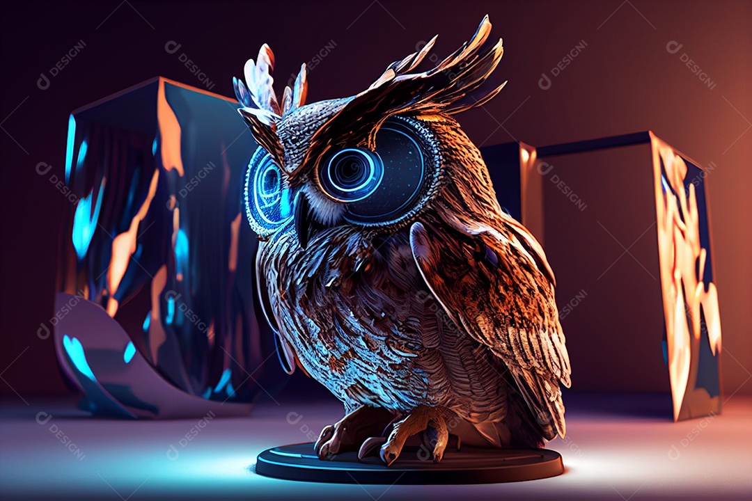 Bela coruja em 3D sobre fundo abstrato gerado por IA