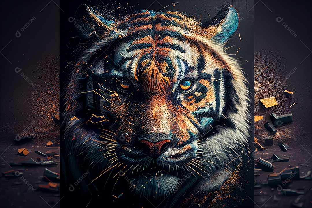 Bela pintura de tigre com cores ilustrativas sobre fundo de escritório gerado por IA