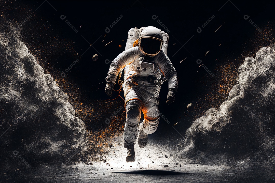 Belo fundo ilustrativo de astronauta em 3d aterrissando sobre lua gerada por IA
