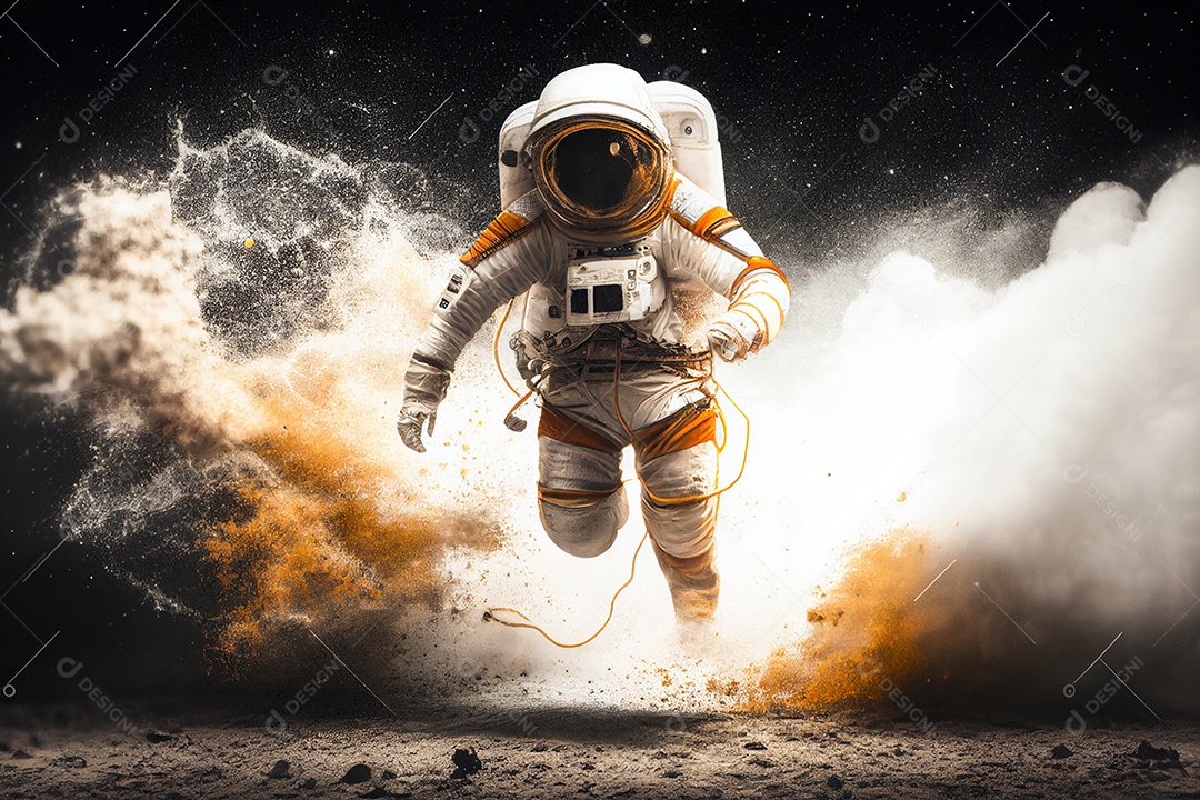 Belo fundo ilustrativo de astronauta em 3d aterrissando sobre lua gerada por IA