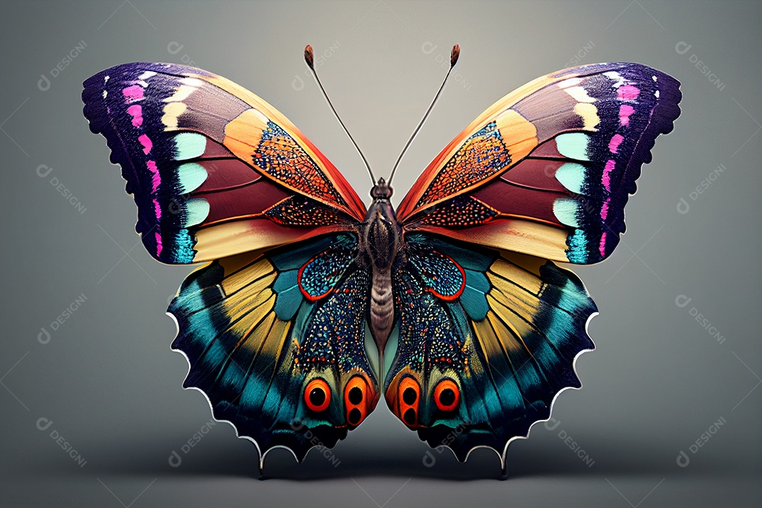 Bela borboleta 3D com cores ilustrativas sobre fundo isolado gerado por IA