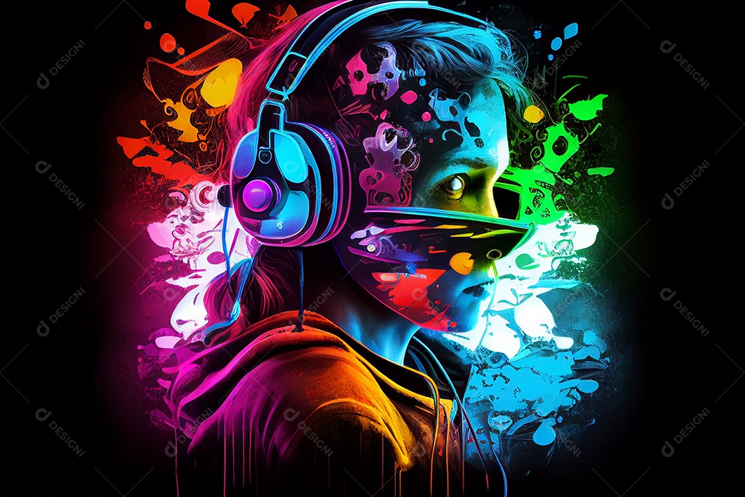 Desenho ilustrativo conceito mulher com cores abstratas sobre fundo isolado IA