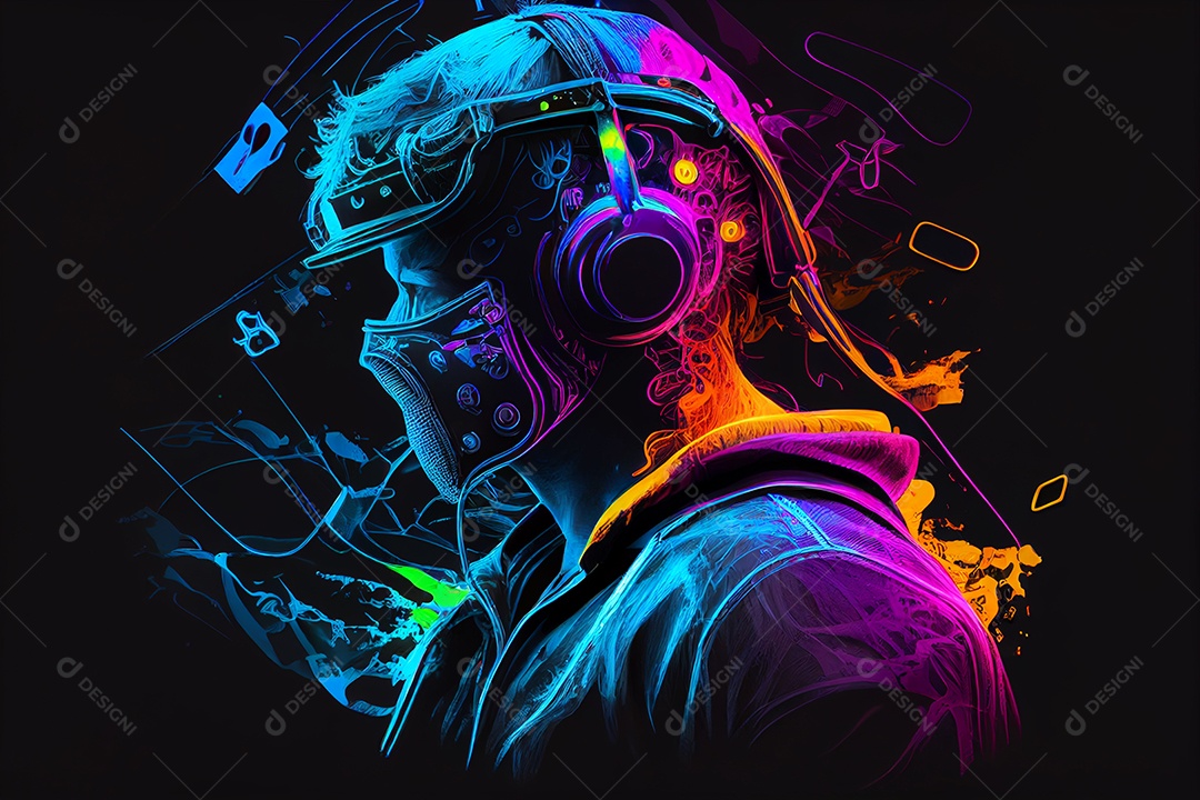 Desenho ilustrativo conceito homem com cores abstratas sobre fundo isolado IA