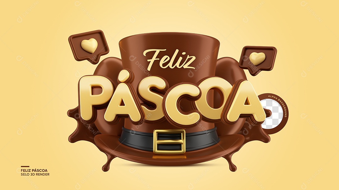 Feliz Páscoa Selo 3D De Chocolate Para Composição PSD