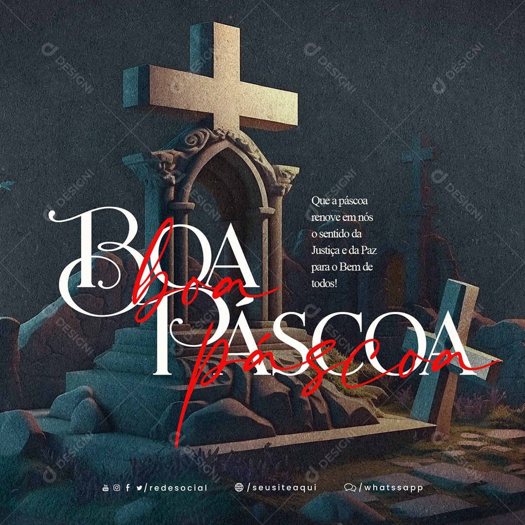 Que A Páscoa Renove Em Nós O Sentido Da Justiça e Da Paz Feliz Páscoa Social Media PSD Editável