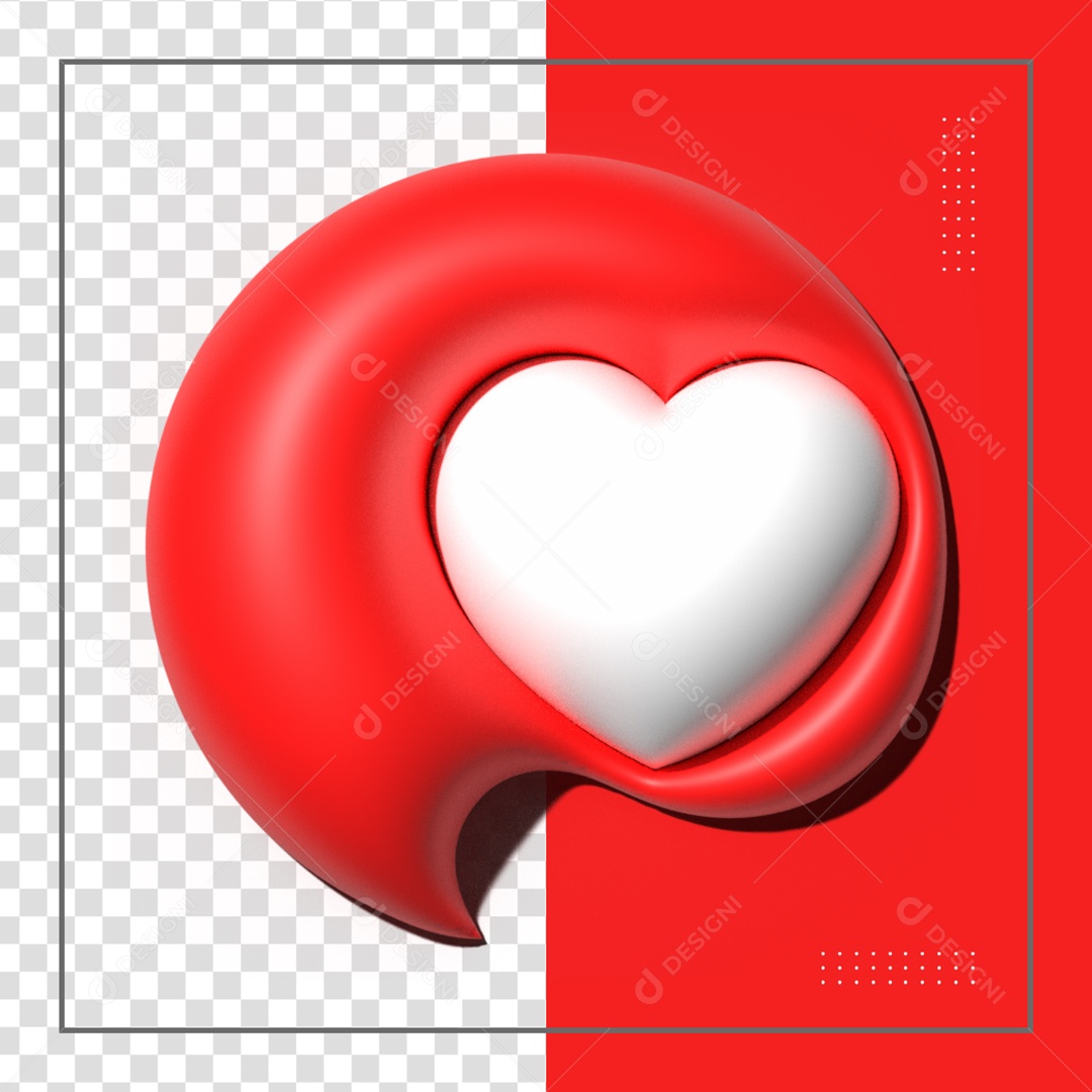 Balão Vermelho Com Coração Branco Elemento 3D PSD