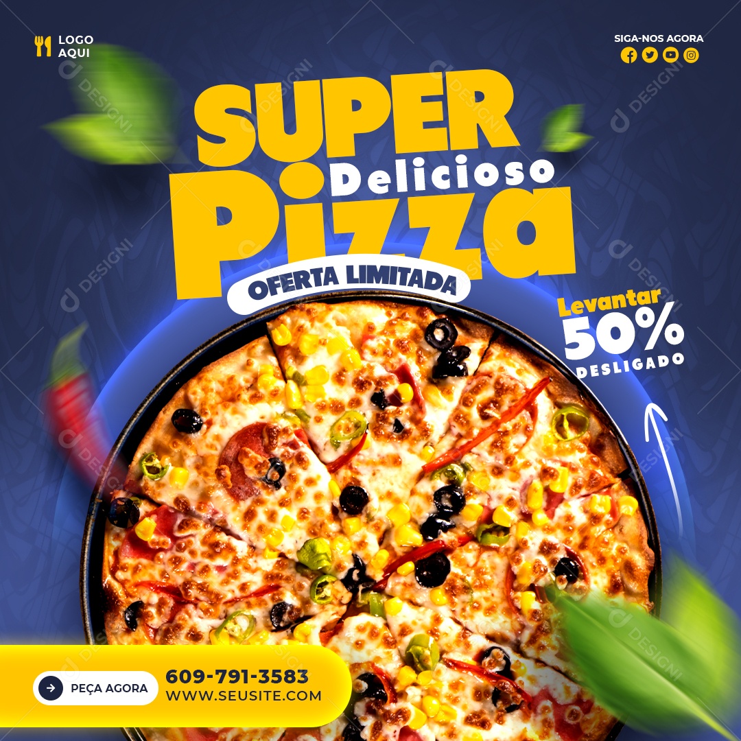 Social Media Pizzaria Super Delicioso Pizza PSD Editável