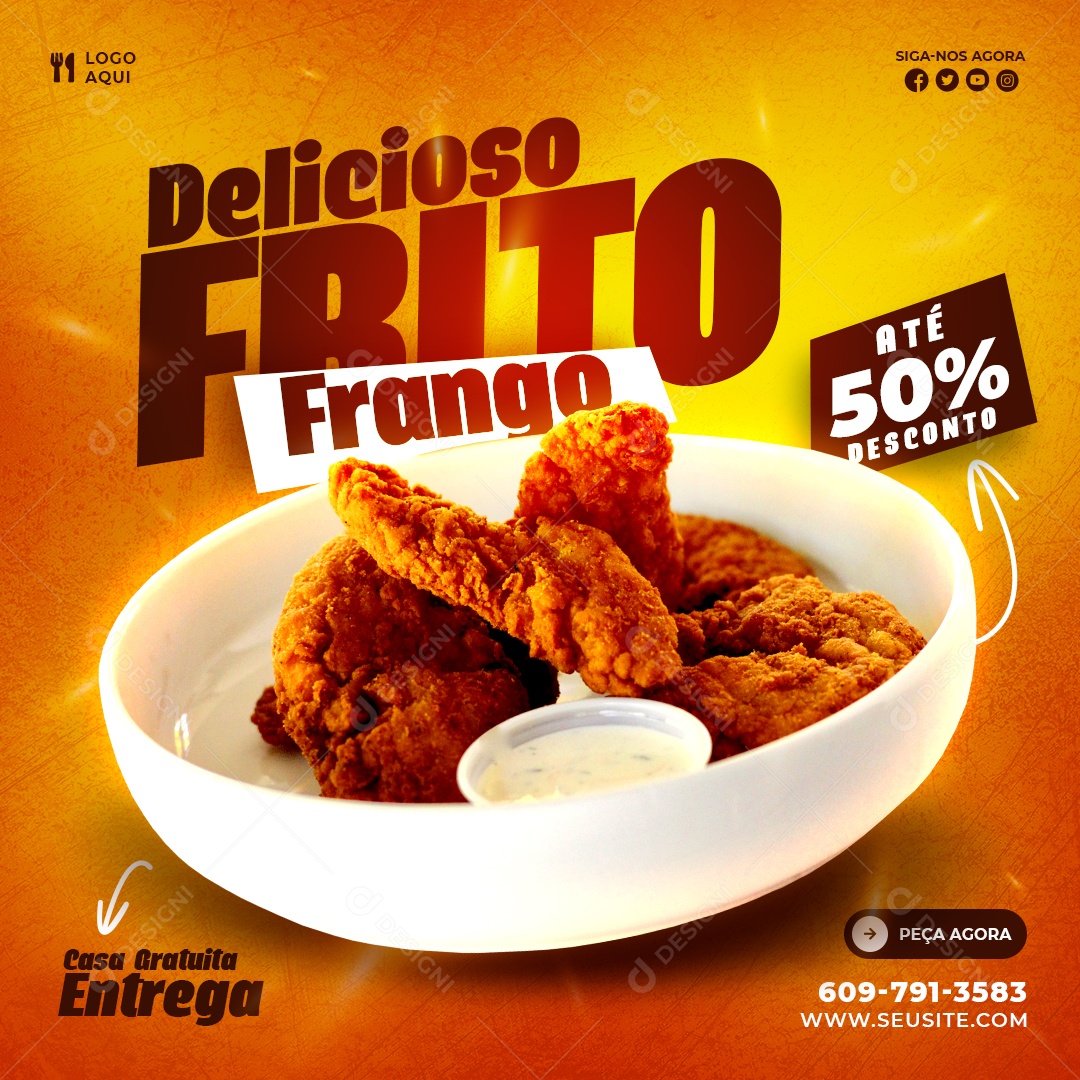 Social Media Delicioso Frango Frito PSD Editável