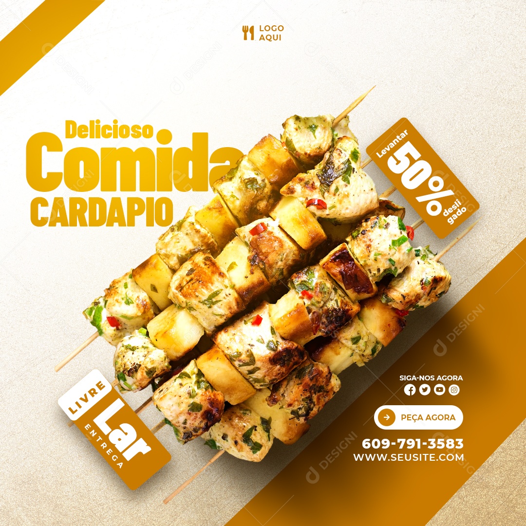 Social Media Espeto Delicioso Comida PSD Editável