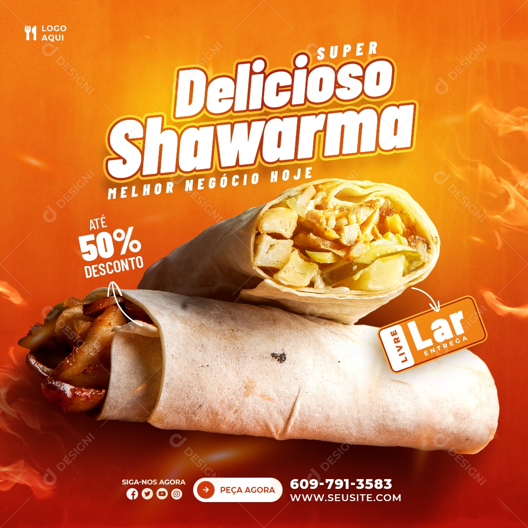 Social Media Super Delicioso Shawarma PSD Editável
