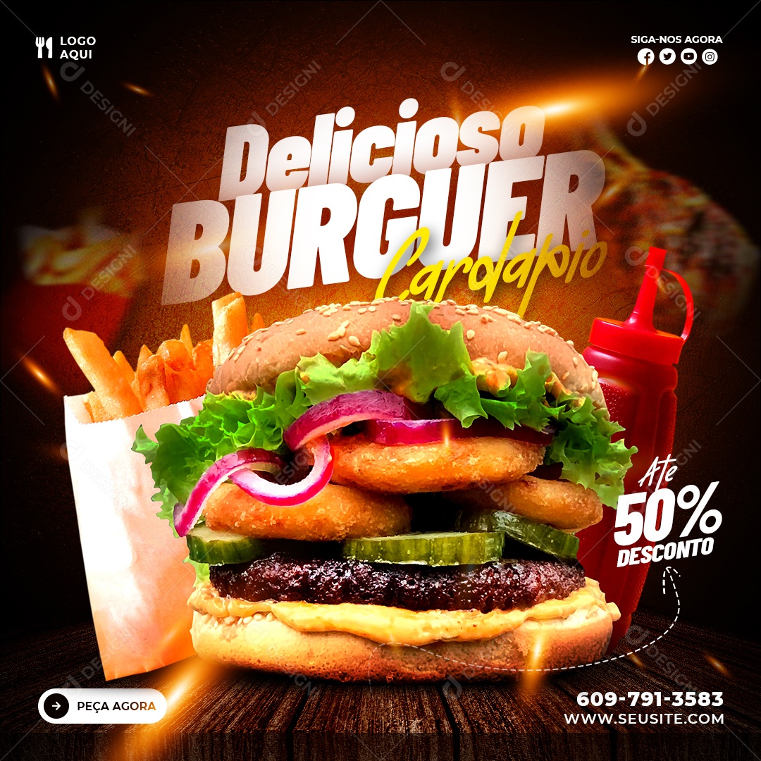 Social Media Delicioso Burguer PSD Editável