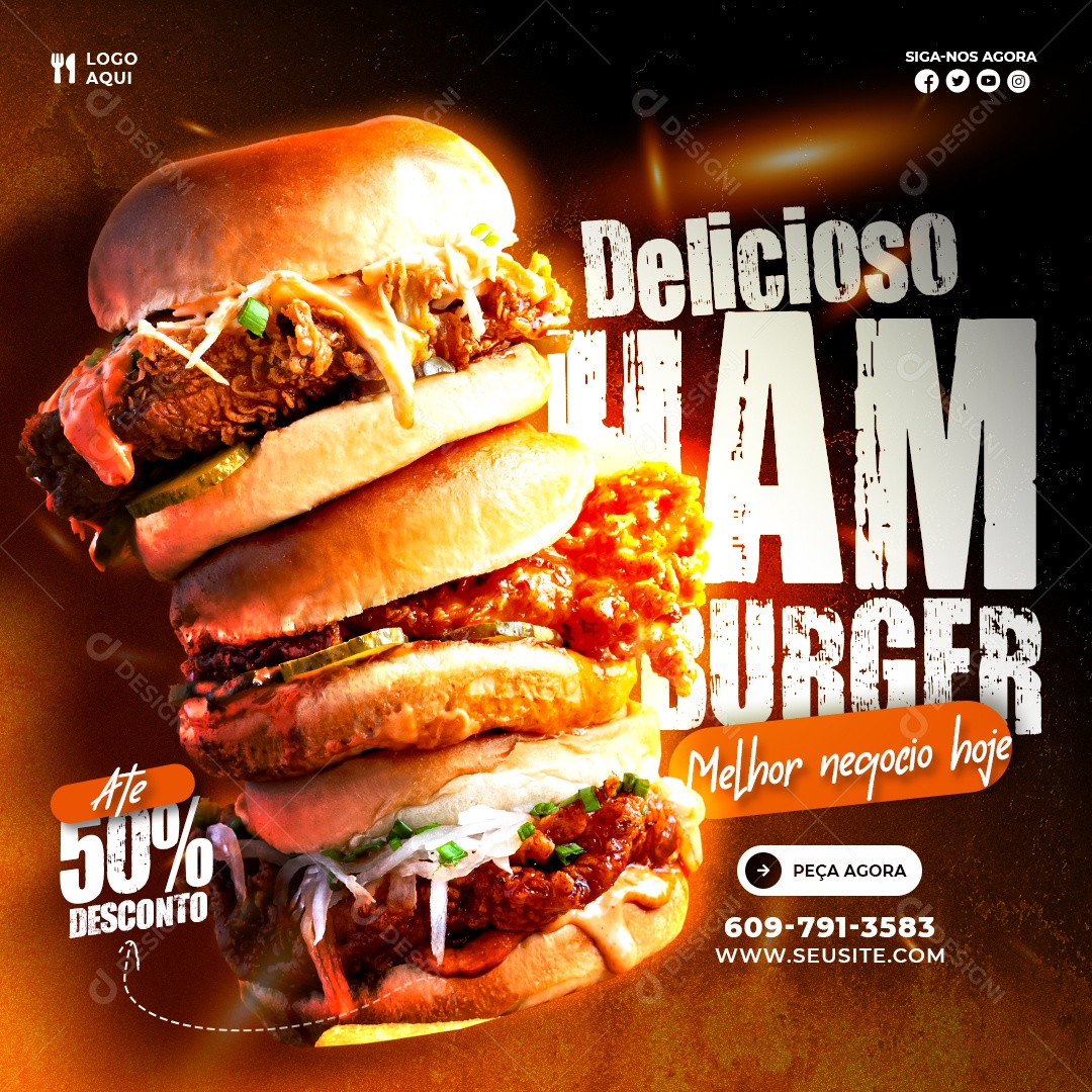 Social Media Delicioso Burguer PSD Editável
