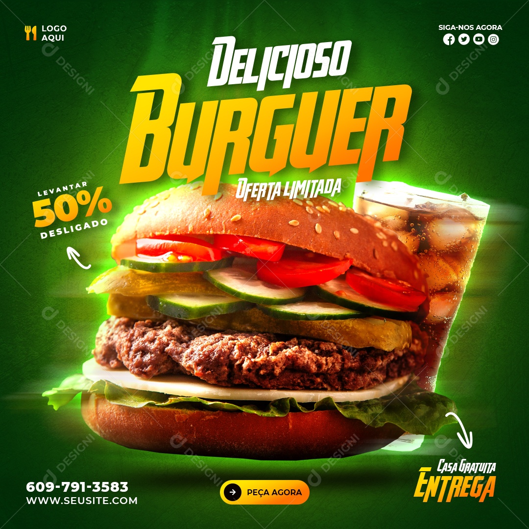 Social Media Delicioso Burguer PSD Editável