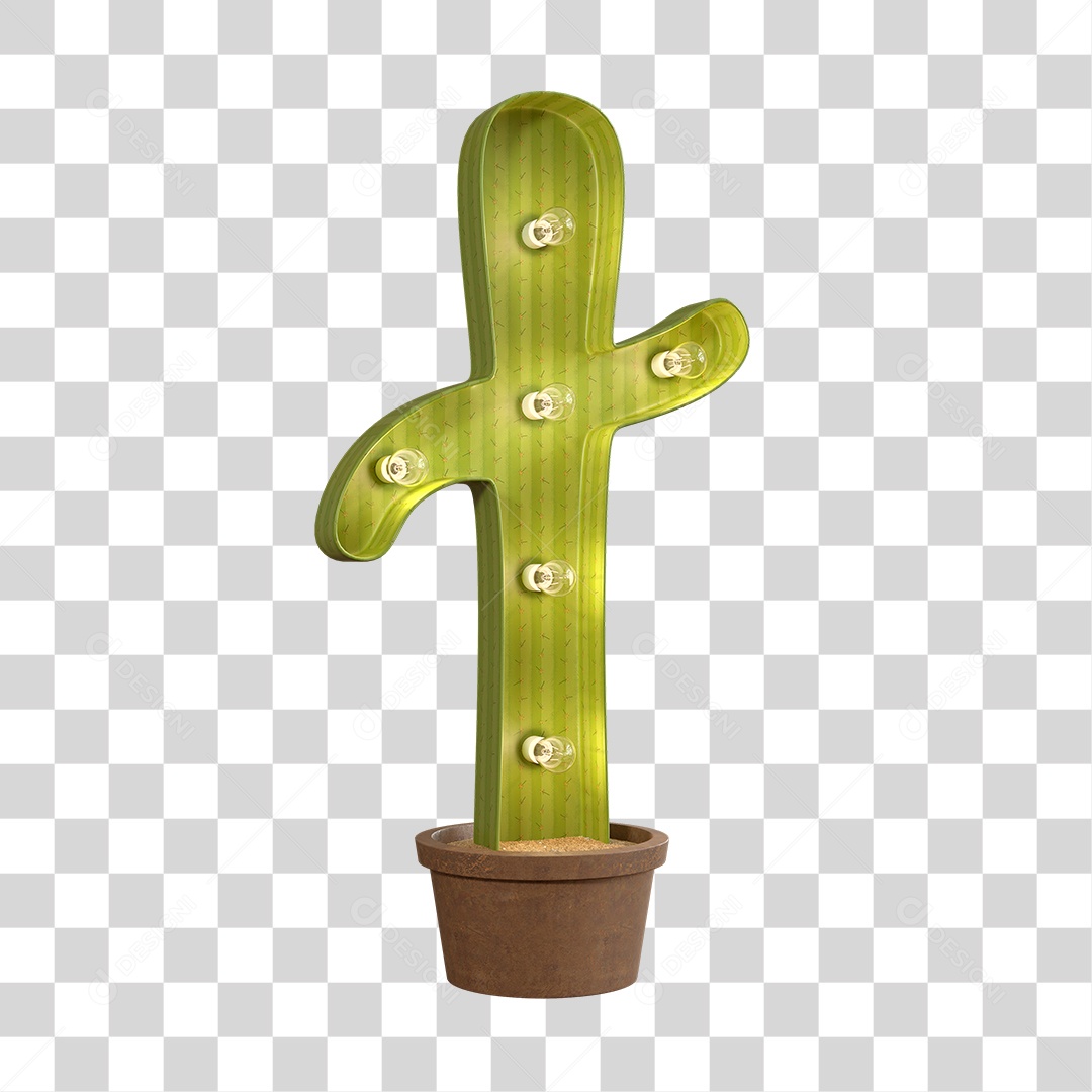 Cacto Verde Com Lâmpadas Elemento 3D PNG Transparente