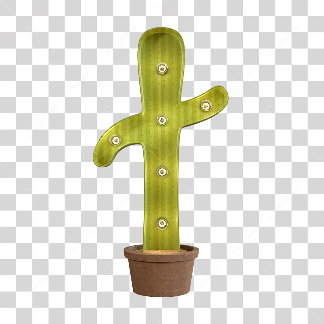 Green Cactus With Lamps Transparent 3D PNG Element