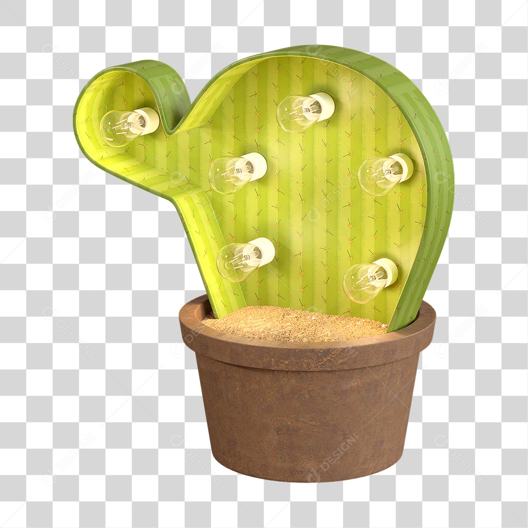 Cacto Verde Com Lâmpadas Elemento 3D PNG Transparente