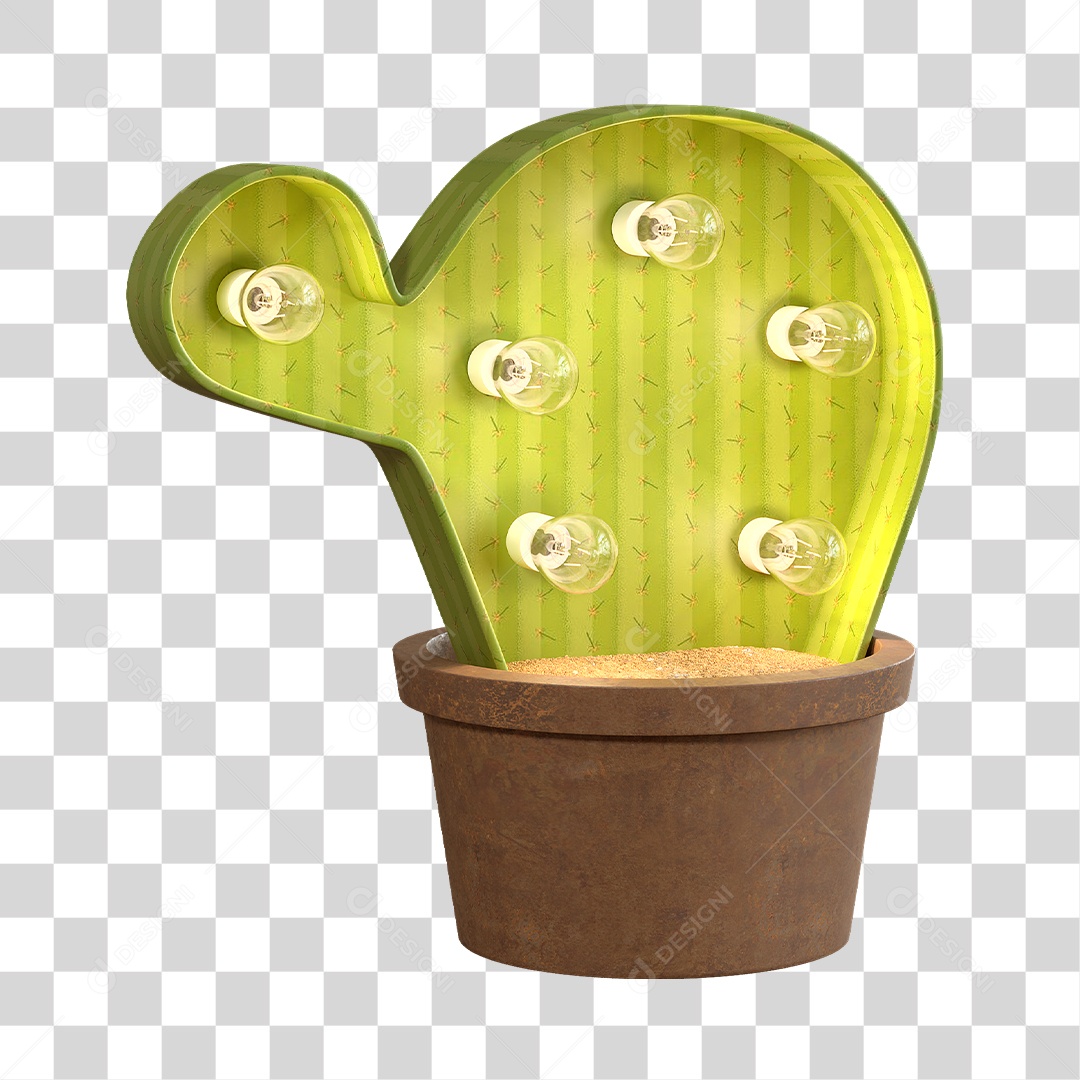 Cacto Verde Com Lâmpadas Elemento 3D PNG Transparente