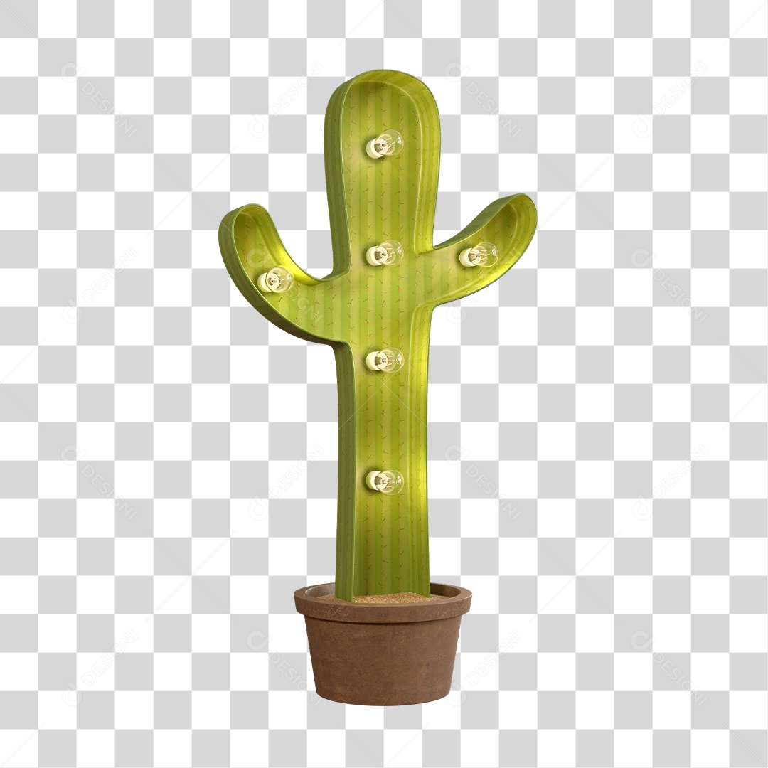 Cacto Verde Elemento 3D PNG Transparente