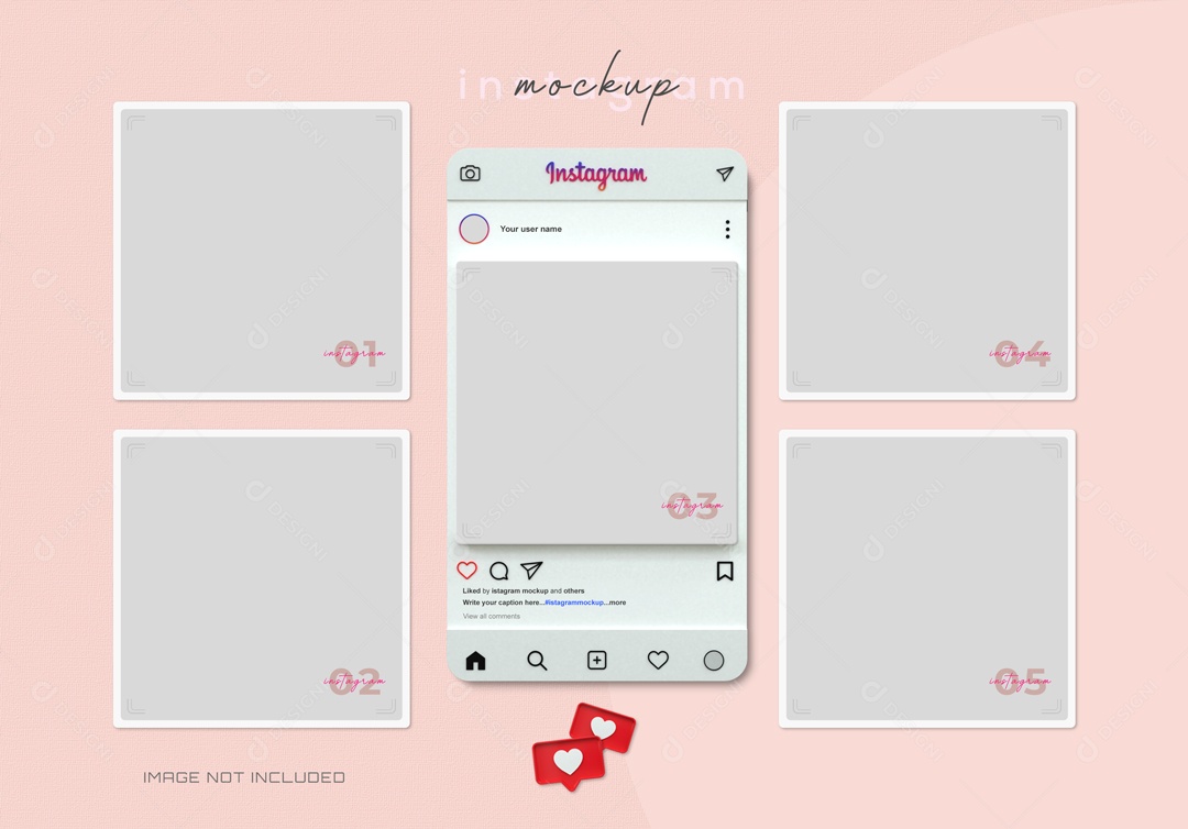 Mockup 5 Telas Instagram Elemento 3D PSD