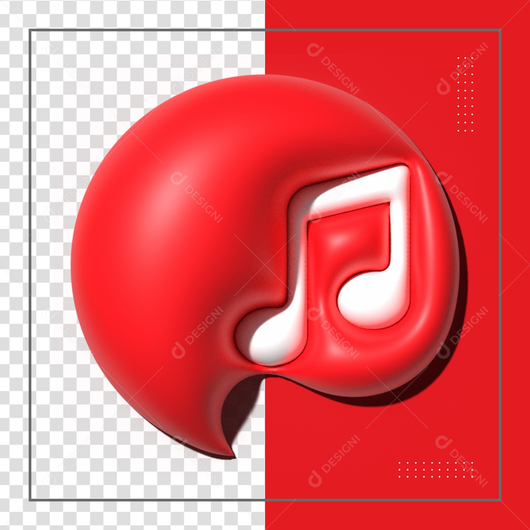 Balão Vermelho Com Nota De Musica Elemento 3D PSD