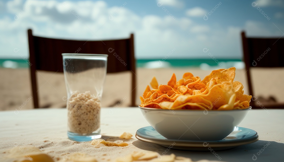 Petiscos sobre uma tigela branca sobre uma mesa de madeira